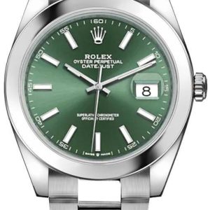watch for man rolex datejust 41 mint green dial smooth bezel men s watch 126300 0019 001